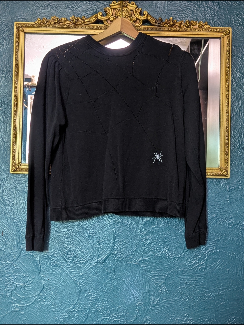 Disturbia Deadstock Black Women's Long Sleeve Spider Embroidered Sweater